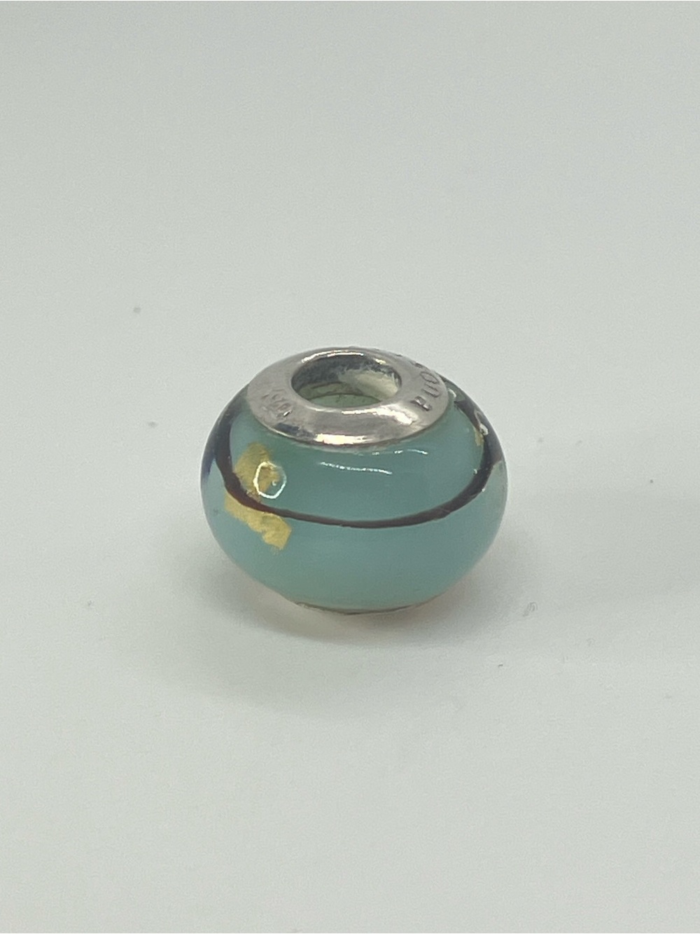 Persona 925 Blue & Gold Leaf Dark Swirl Murano Glass Sterling Silver Charm Bead